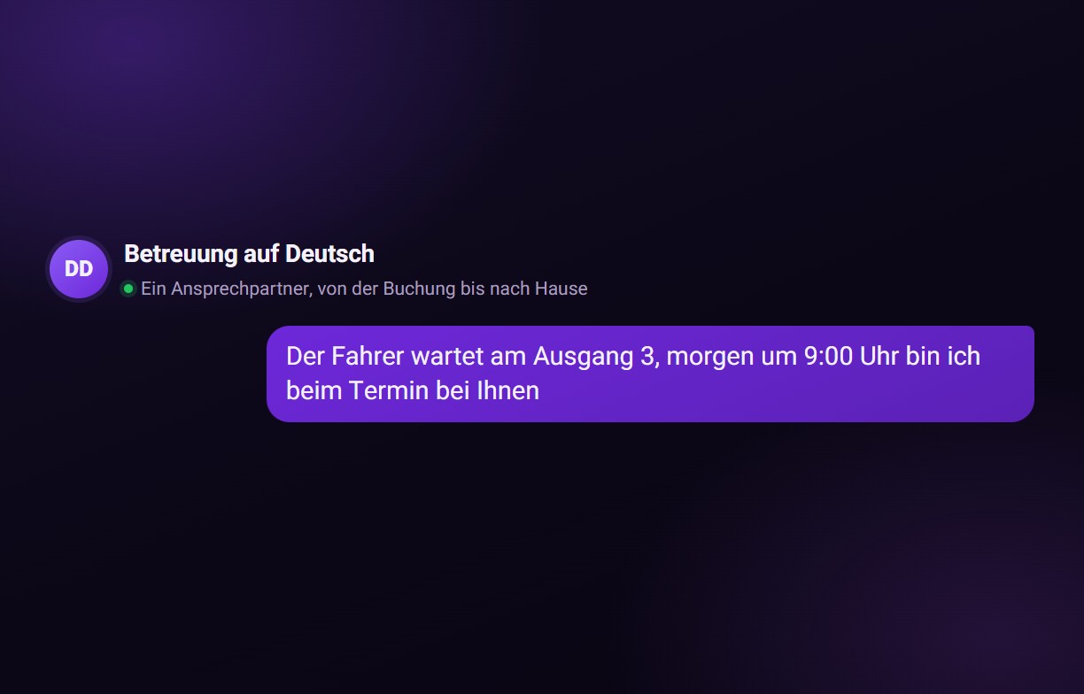 Ein Beispiel für den WhatsApp-Support: die Landung und der Termin