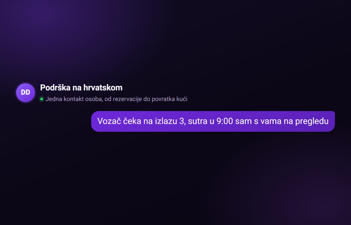 Primjer WhatsApp podrške: slijetanje i termin